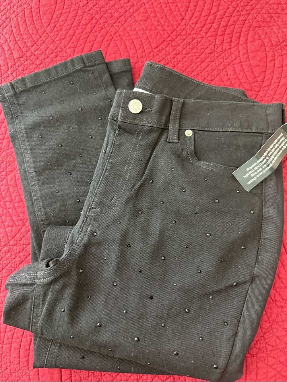 NWT, Black Beaded Skinny Jeans